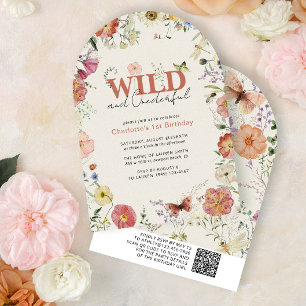 Invitation QR Code Pressé Fleurs Sauvages & Onederful Anniver