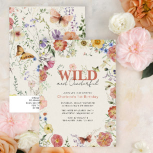 Invitation QR Code Pressé Fleurs Sauvages & Onederful Anniver