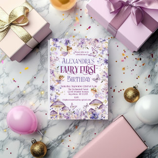 Invitation QR Code Purple Aquarelle Fée Premier anniversaire
