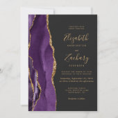 Invitation QR Code Purple Gold Agate Dark Mariage (Devant)