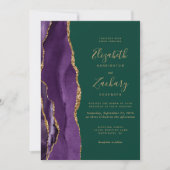 Invitation QR Code Purple Gold Agate Emerald Green Mariage (Devant)