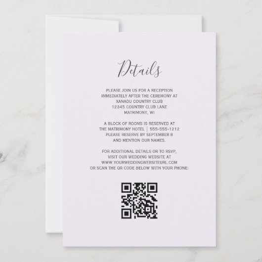 Invitation QR Code Purple Gold Agate Mariage Lavender (Dos)
