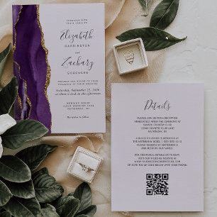 Invitation QR Code Purple Gold Agate Mariage Lavender