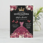 Invitation QR Code Quinceanera Floral Burgundy Princesse (Debout devant)