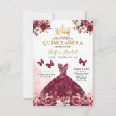 Invitation QR Code Quinceanera Floral Burgundy Princesse (Devant)