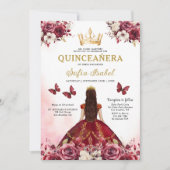 Invitation QR Code Quinceanera Floral Burgundy Princesse (Devant)