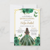 Invitation QR Code Quinceanera Floral Emerald Gold Vert (Devant)