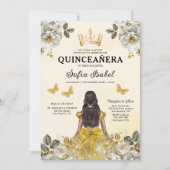 Invitation QR Code Quinceanera Floral Gold Princess (Devant)