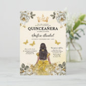 Invitation QR Code Quinceanera Floral Gold Princess (Debout devant)