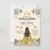Invitation QR Code Quinceanera Floral Gold Princess (Devant)