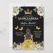 Invitation QR Code Quinceanera Floral Gold Princess (Devant)
