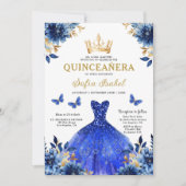 Invitation QR Code Quinceanera Floral Royal Blue Princess (Devant)