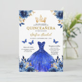 Invitation QR Code Quinceanera Floral Royal Blue Princess (Debout devant)