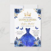 Invitation QR Code Quinceanera Floral Royal Blue Princess (Devant)