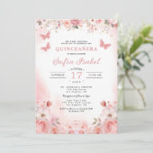 Invitation QR Code Quinceañera Rose rose pâle (Debout devant)