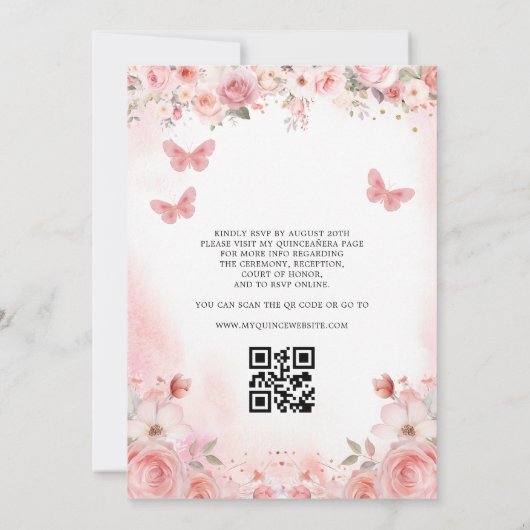 Invitation QR Code Quinceañera Rose rose pâle (Dos)