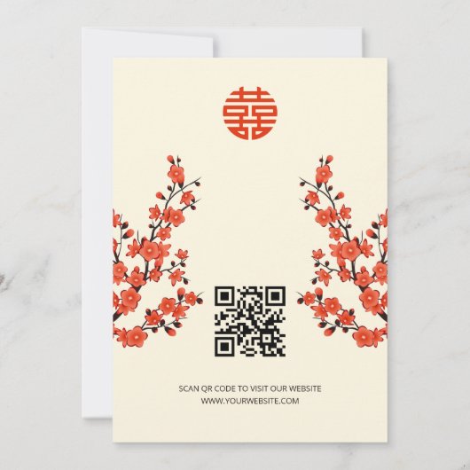 Invitation QR Code Red Cherry Blossom | Mariage chinois (Dos)