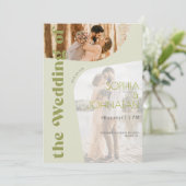 Invitation QR code rétro bold sage vert 2 PHOTO rsvp mariage (Debout devant)