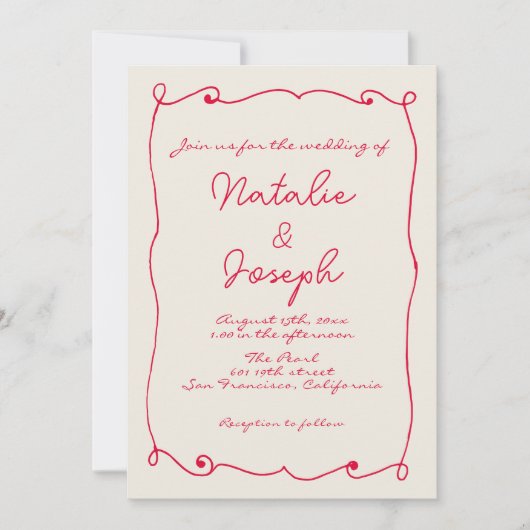 Invitation QR Code Rétro Écrit À La Main Amusant Avec Mariage (Devant)