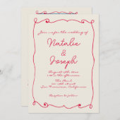 Invitation QR Code Rétro Écrit À La Main Amusant Avec Mariage (Devant / Derrière)