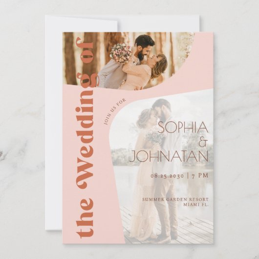 Invitation QR code rétro terracotta bold 2 PHOTO rsvp mariage (Devant)