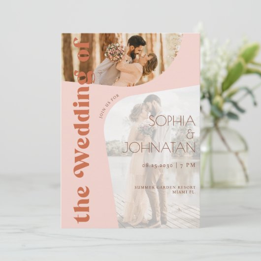 Invitation QR code rétro terracotta bold 2 PHOTO rsvp mariage (Debout devant)