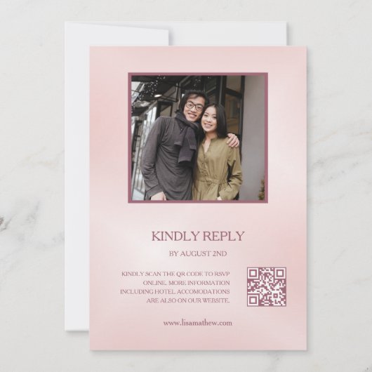 Invitation QR Code Rose Cherry Blossom Photo Mariage chinois (Dos)