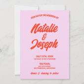 Invitation QR Code rose orange brillant Funky unique Mariage (Devant)