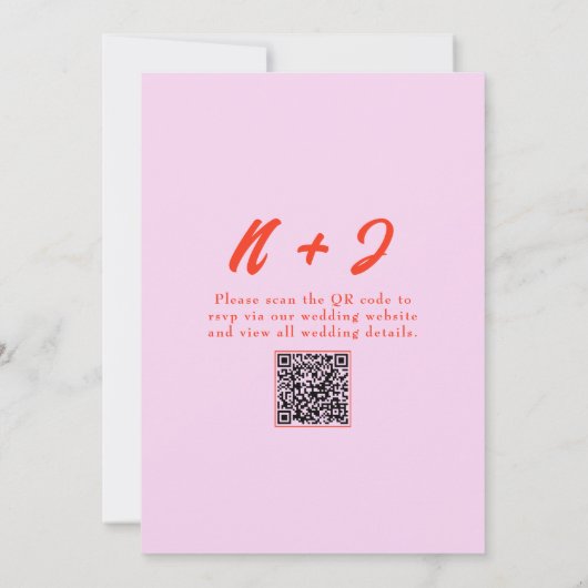 Invitation QR Code rose orange brillant Funky unique Mariage (Dos)