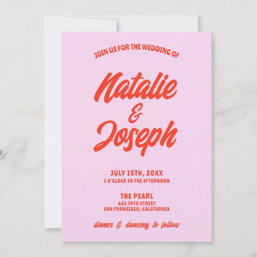 Invitation QR Code rose orange brillant Mariage photo funky (Devant)