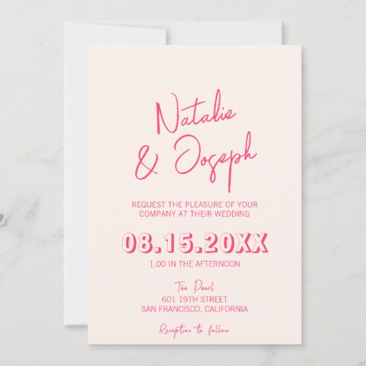 Invitation QR Code rose Whimsical Bright Retro Mariage photo (Devant)