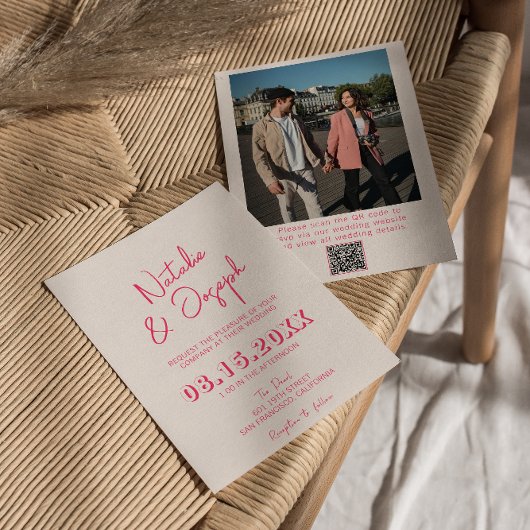 Invitation QR Code rose Whimsical Bright Retro Mariage photo
