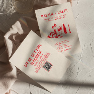 Invitation QR Code rouge main tiré Scribble Mariage irky