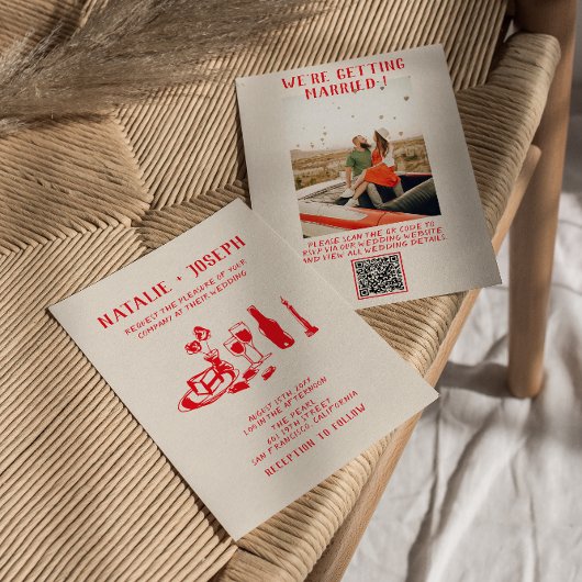 Invitation QR Code rouge main tiré Scribble Mariage irky