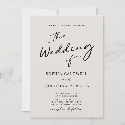 Invitation QR Code RSVP Calligraphie Elegant Mariage Eggshell (Devant)