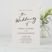 Invitation QR Code RSVP Calligraphie Elegant Mariage Eggshell (Debout devant)