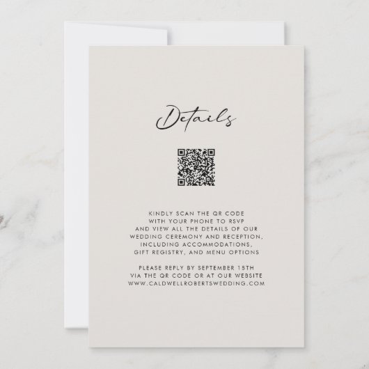 Invitation QR Code RSVP Calligraphie Elegant Mariage Eggshell (Dos)