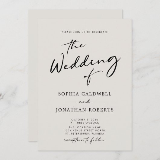 Invitation QR Code RSVP Calligraphie Elegant Mariage Eggshell (Devant / Derrière)