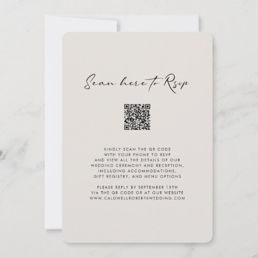 Invitation QR Code RSVP Calligraphie Elegant Mariage Eggshell (Dos)
