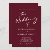 Invitation QR Code RSVP Calligraphie Mariage Bourgogne (Devant / Derrière)