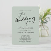 Invitation QR Code RSVP Chic Calligraphie Sage Mariage (Debout devant)