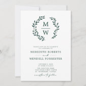 Invitation QR Code RSVP Emerald Green Monogram Mariage Wreath (Devant)
