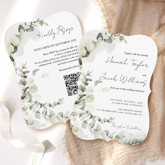 Invitation QR Code RSVP Mariage Eucalyptus