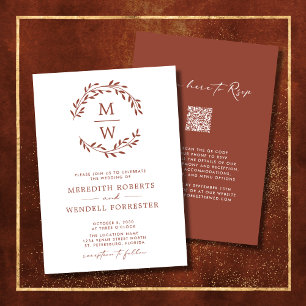 Invitation QR Code RSVP Terracotta Monogramme Mariage de cour