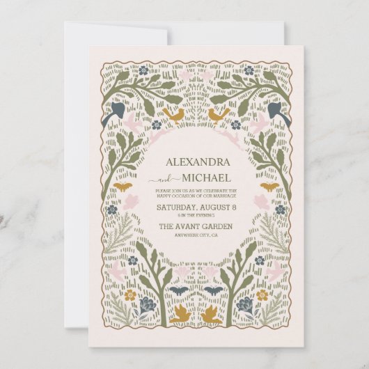 Invitation Qr Code Rustic Green Woodland Ferry Mariage (Devant)