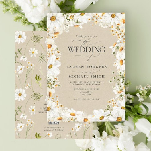 Invitation QR Code Rustique Aquarelle Mariage Fleurs margueri