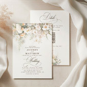 Invitation QR Code Rustique White Blooms Mariage