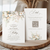 Invitation QR Code Rustique White Blooms Mariage