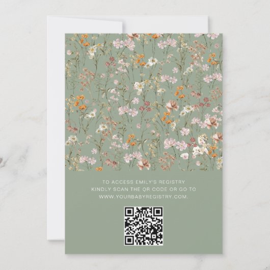 Invitation QR Code Sage Fleur sauvage vert bébé en fleurs dou (Dos)