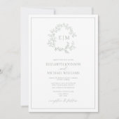 Invitation QR Code Sage Green Leafer Crest Monogram Mariage (Devant)